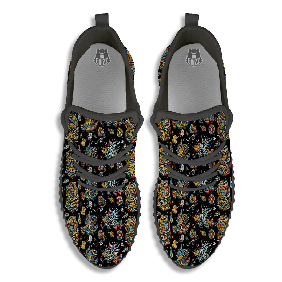 Underwater World Colorful Print Pattern Black Walking Shoes-grizzshop