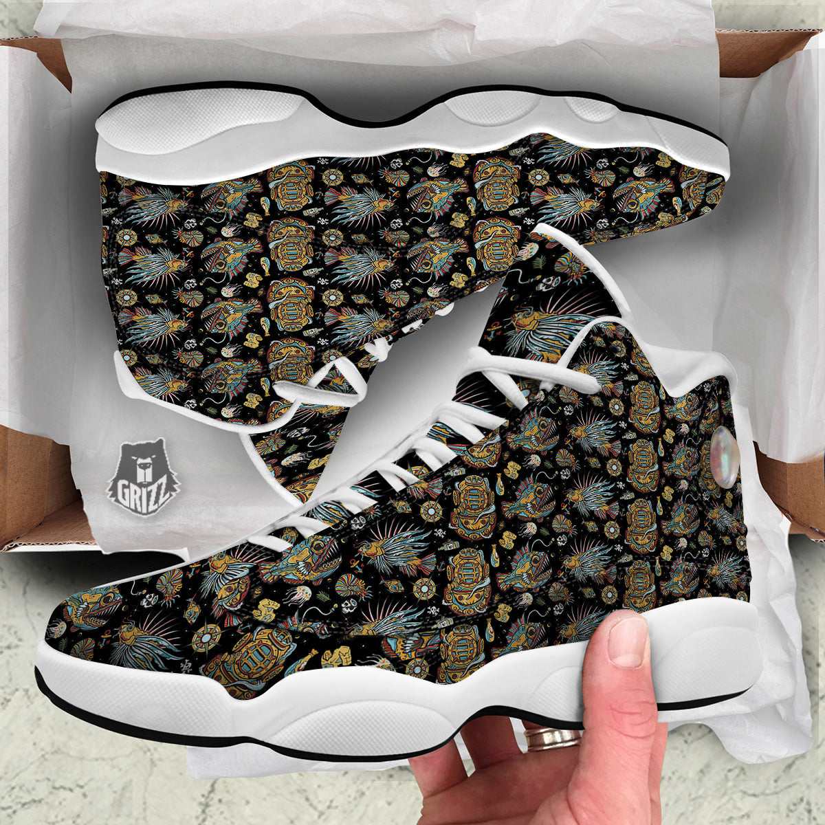 Underwater World Colorful Print Pattern White Basketball Shoes-grizzshop