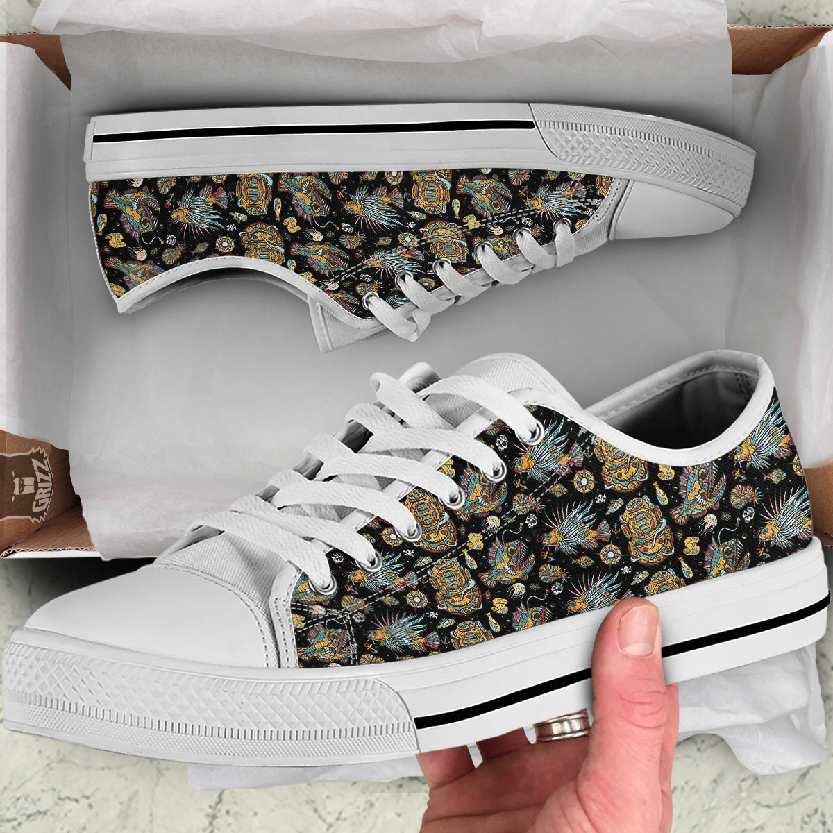 Underwater World Colorful Print Pattern White Low Top Shoes-grizzshop