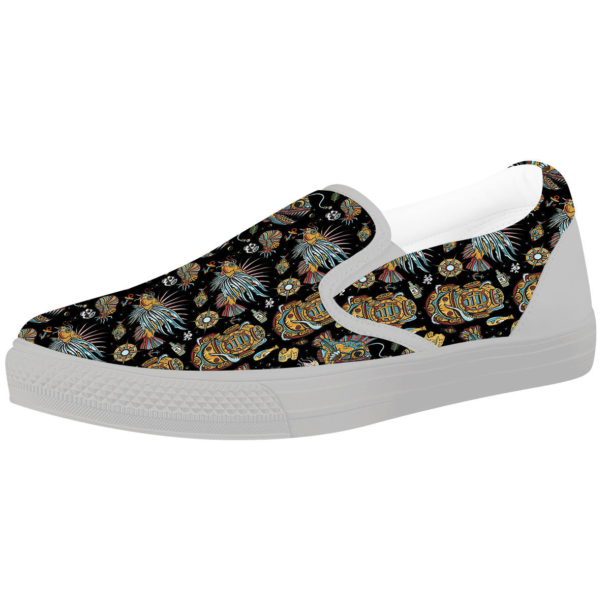 Underwater World Colorful Print Pattern White Slip On Shoes-grizzshop