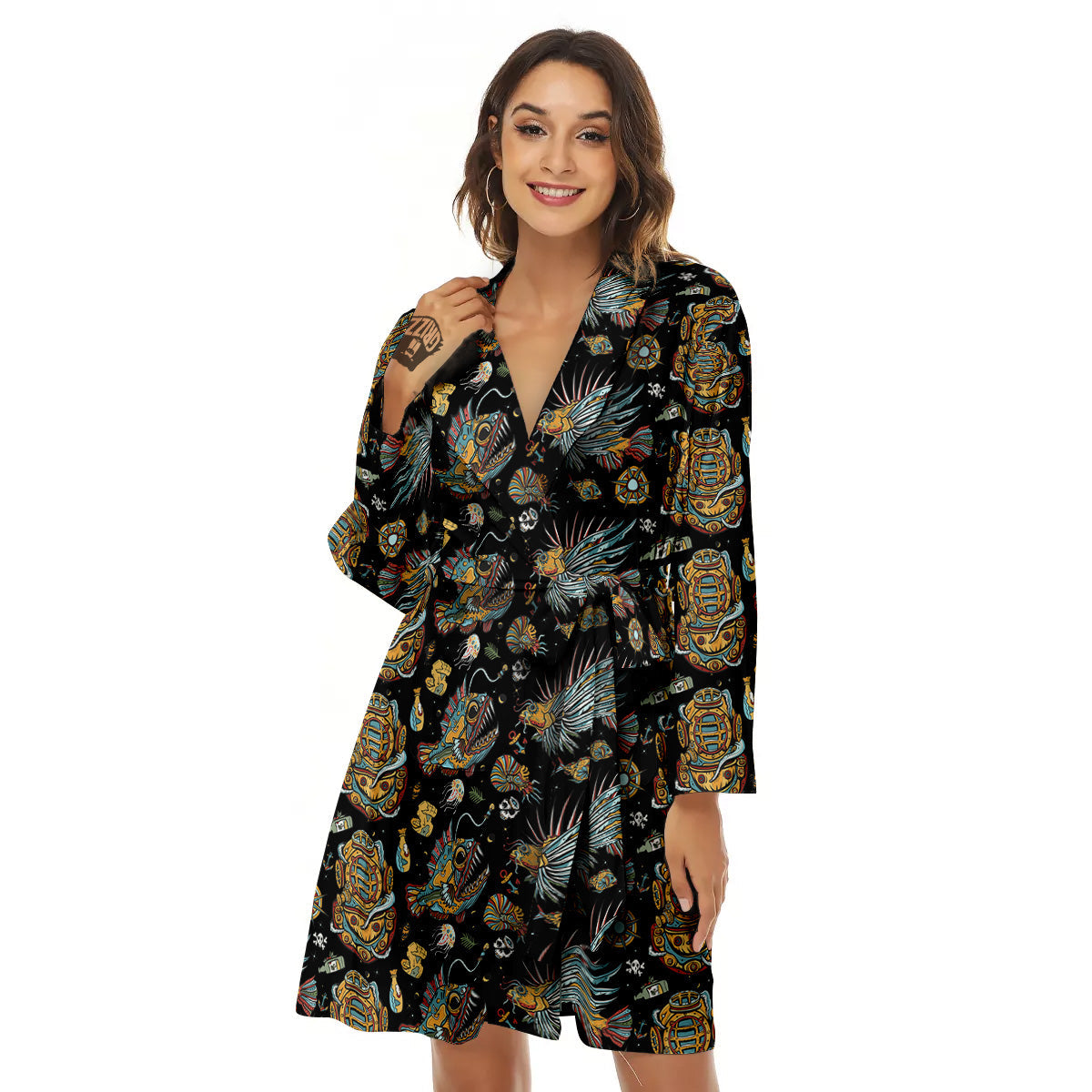 Underwater World Colorful Print Pattern Women's Robe-grizzshop