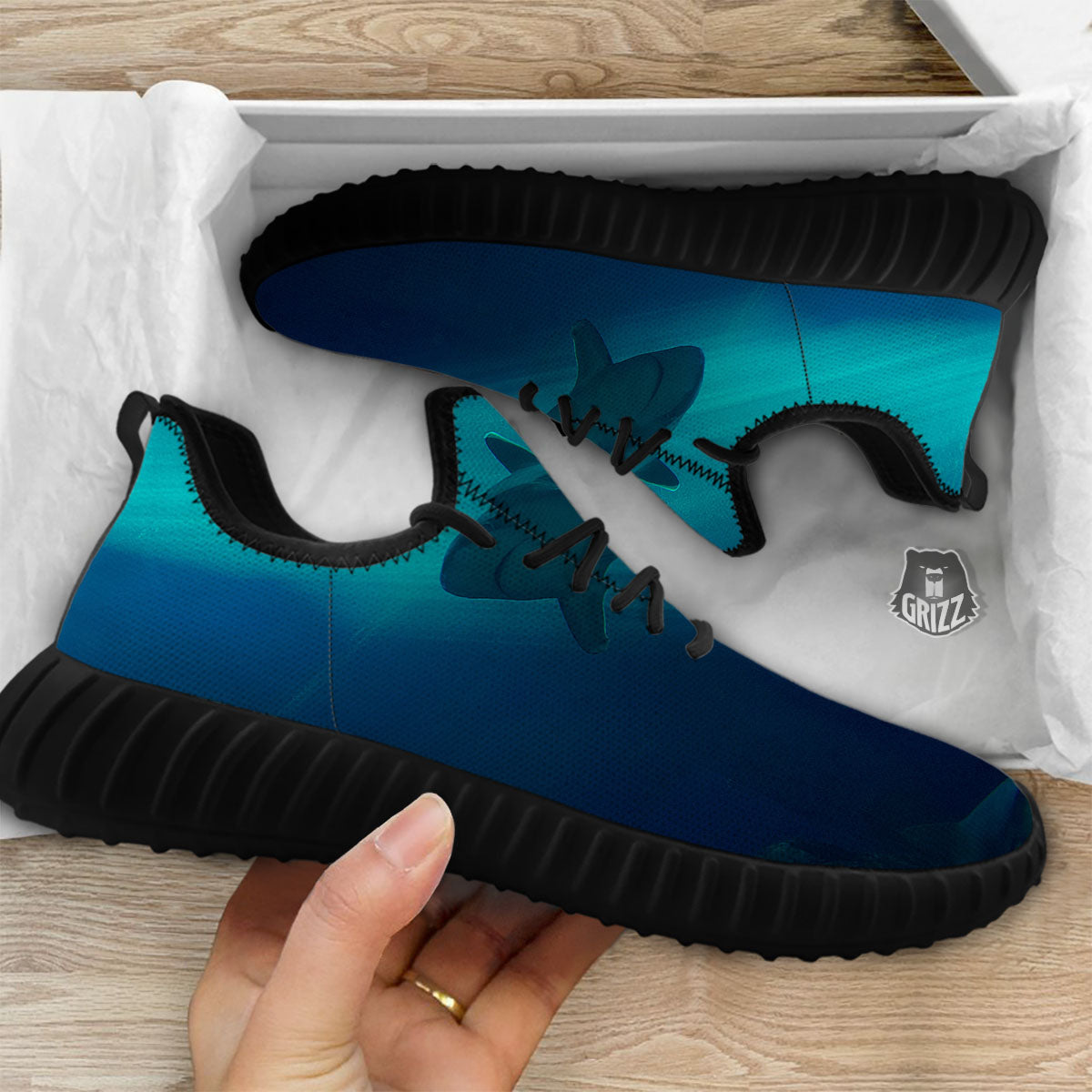 Underwear Shark Print Black Walking Shoes-grizzshop