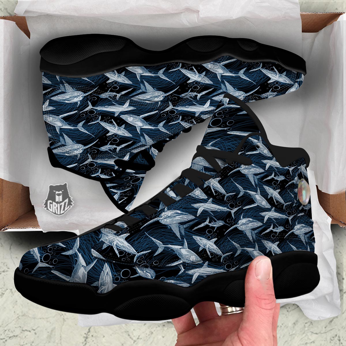 Underwear Shark Print Pattern Black Basketball Shoes-grizzshop
