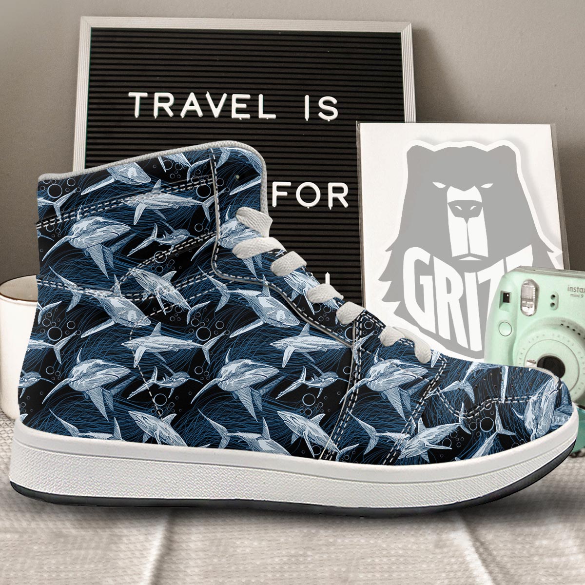 Underwear Shark Print Pattern High Top Sneakers-grizzshop