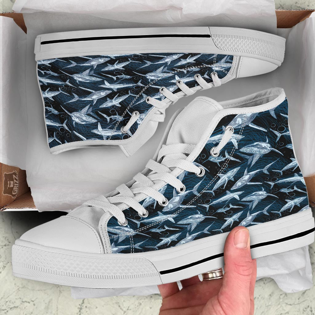 Underwear Shark Print Pattern White High Top Shoes-grizzshop