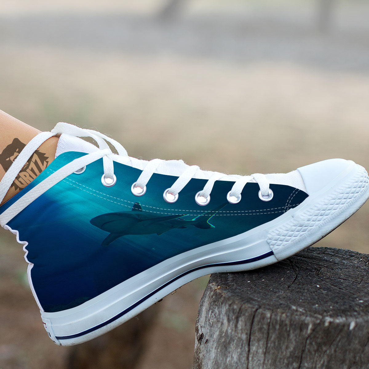 Underwear Shark Print Pattern White High Top Shoes-grizzshop