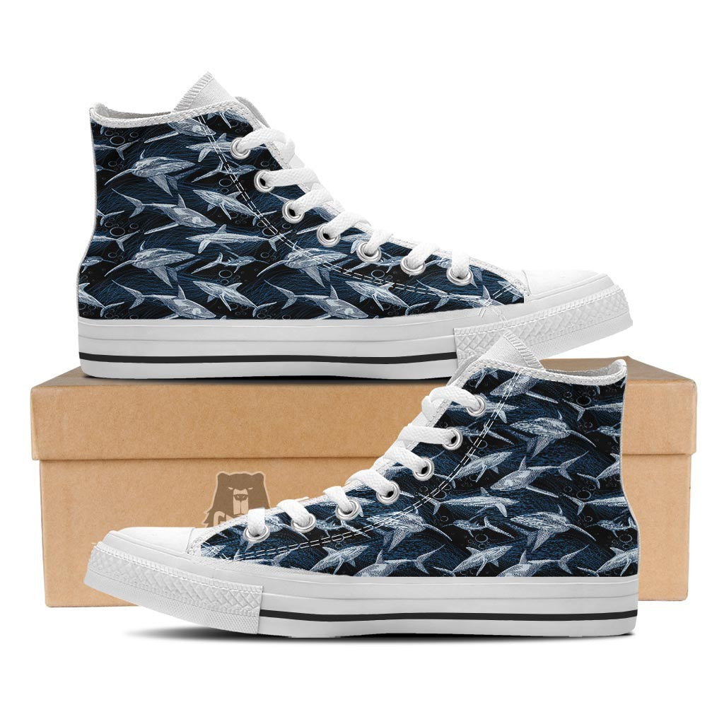 Underwear Shark Print Pattern White High Top Shoes-grizzshop