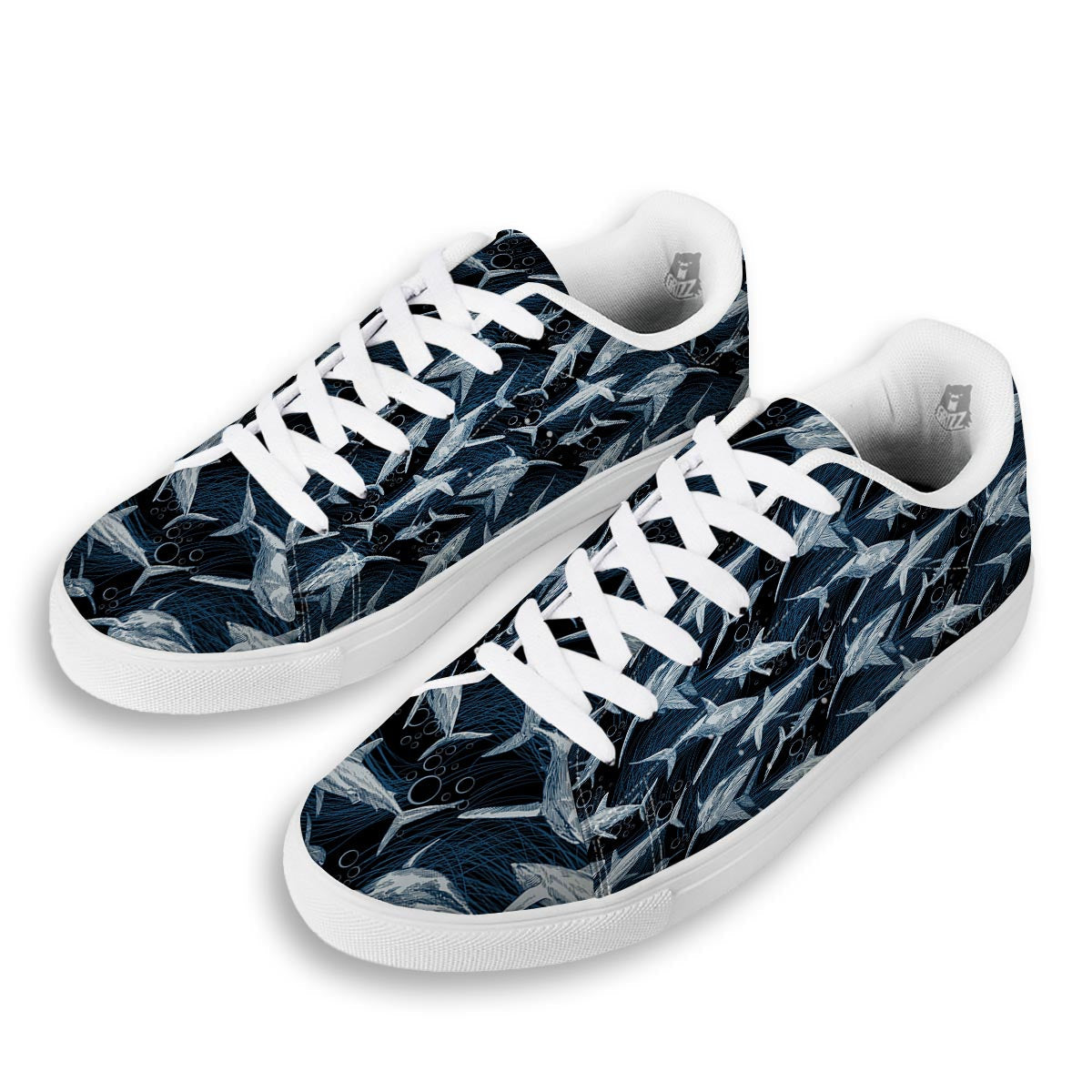 Underwear Shark Print Pattern White Low Top Sneakers-grizzshop