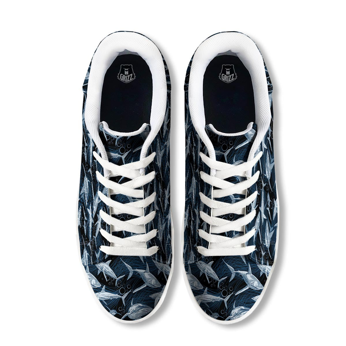 Underwear Shark Print Pattern White Low Top Sneakers-grizzshop