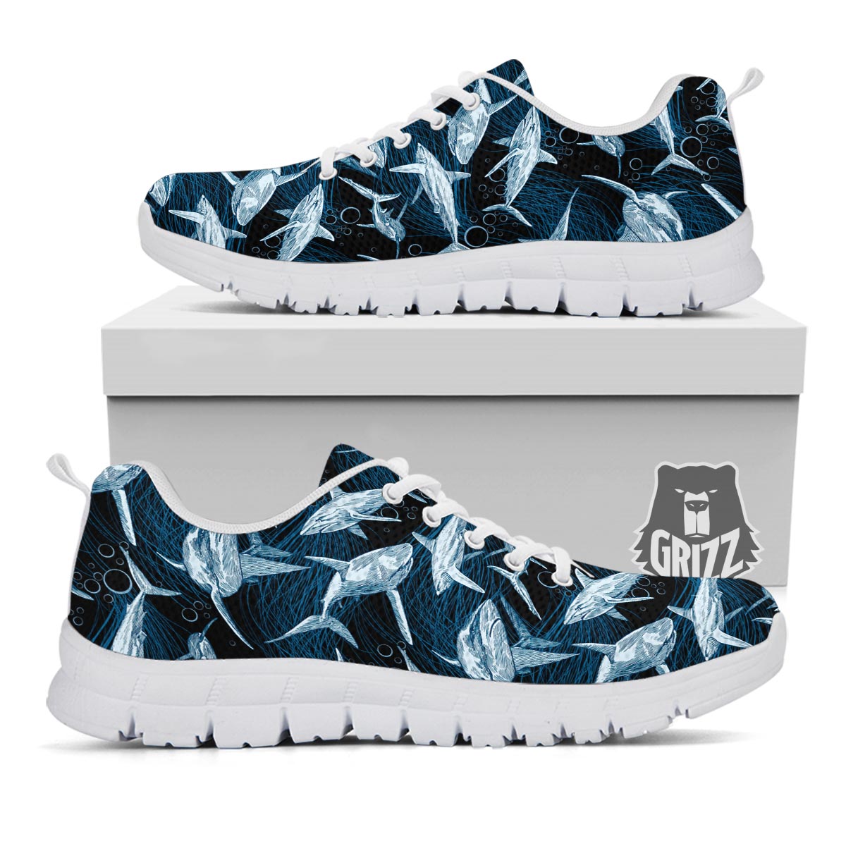 Underwear Shark Print Pattern White Sneaker-grizzshop
