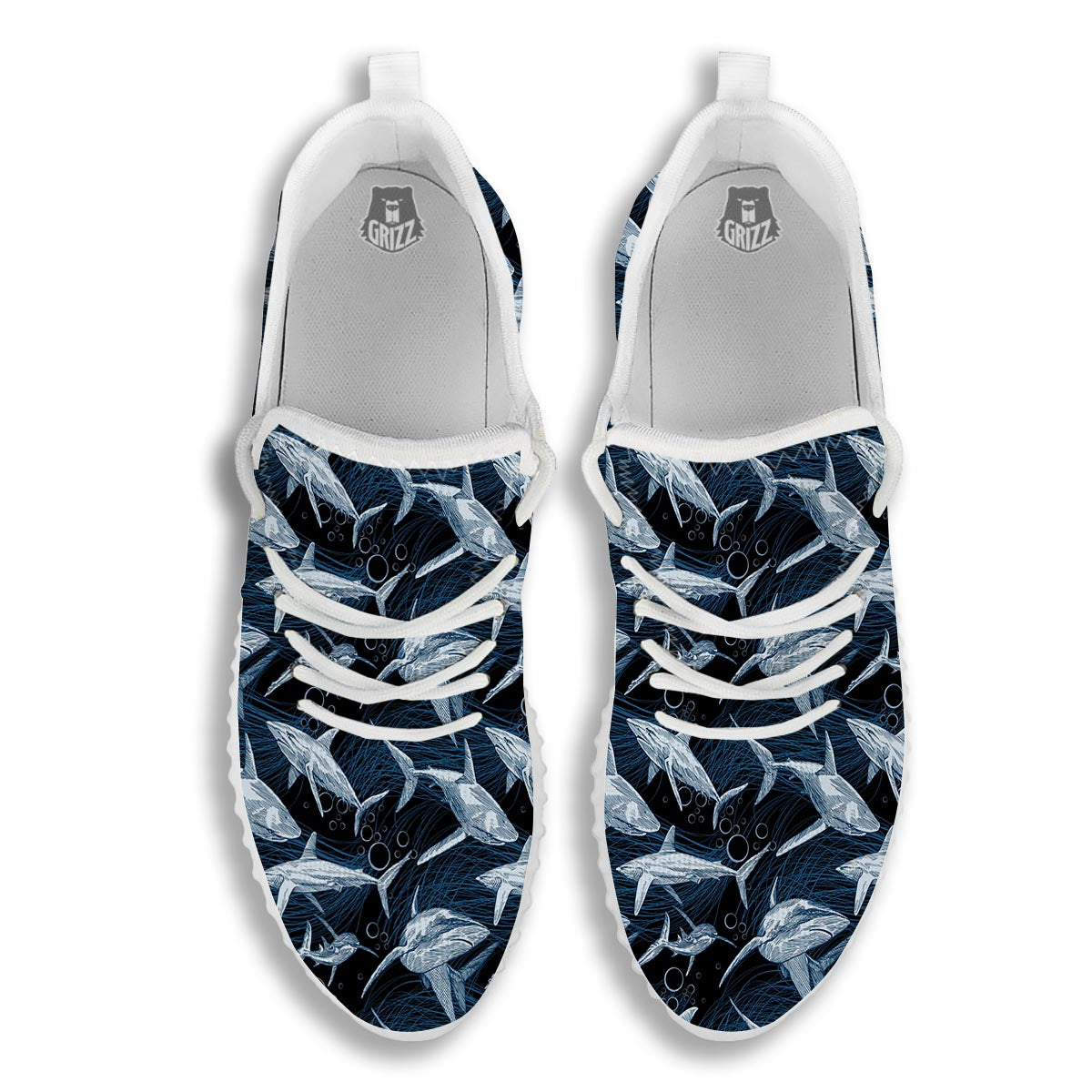 Underwear Shark Print Pattern White Walking Shoes-grizzshop