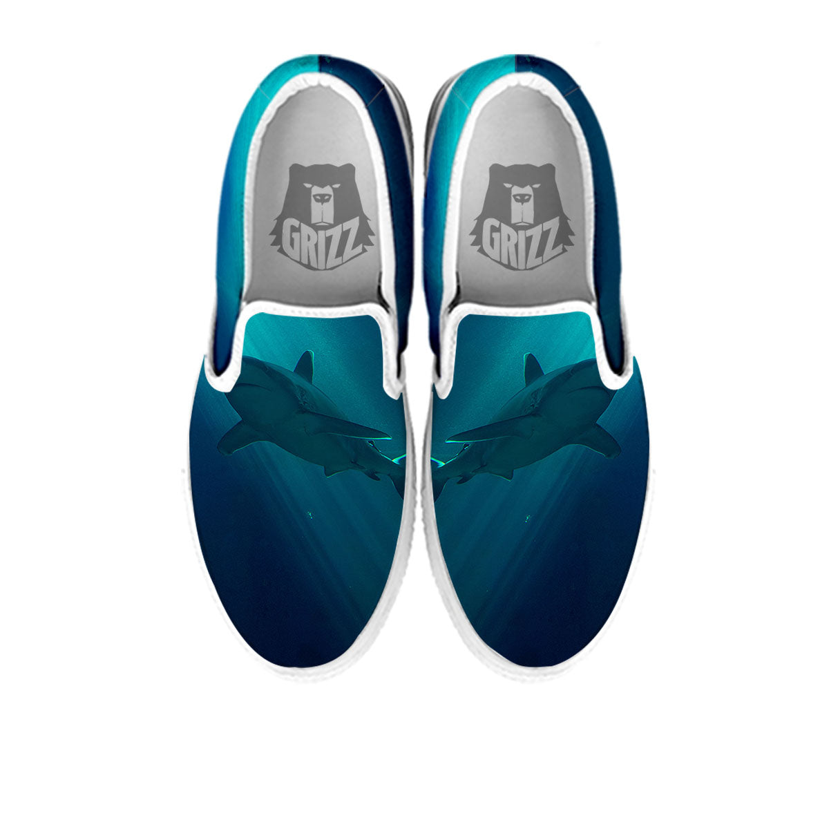 Underwear Shark Print White Slip On Shoes-grizzshop