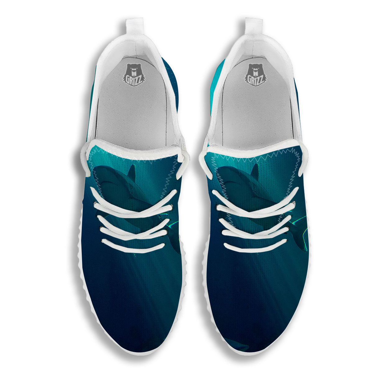 Underwear Shark Print White Walking Shoes-grizzshop