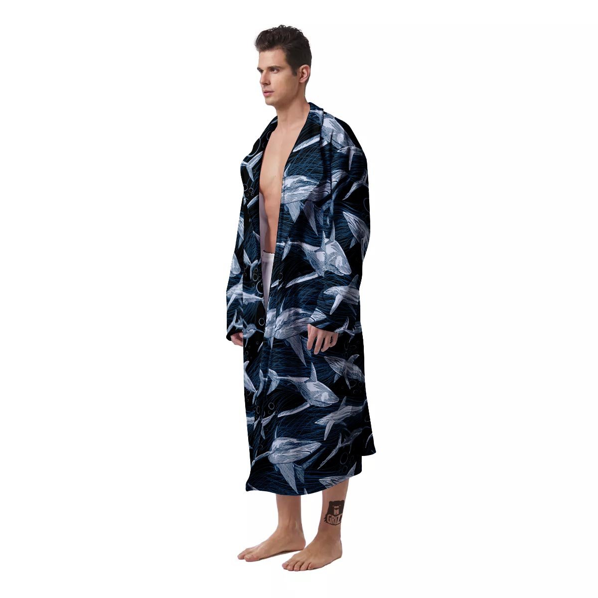 Underwear Shark Print Pattern Men's Robe-grizzshop