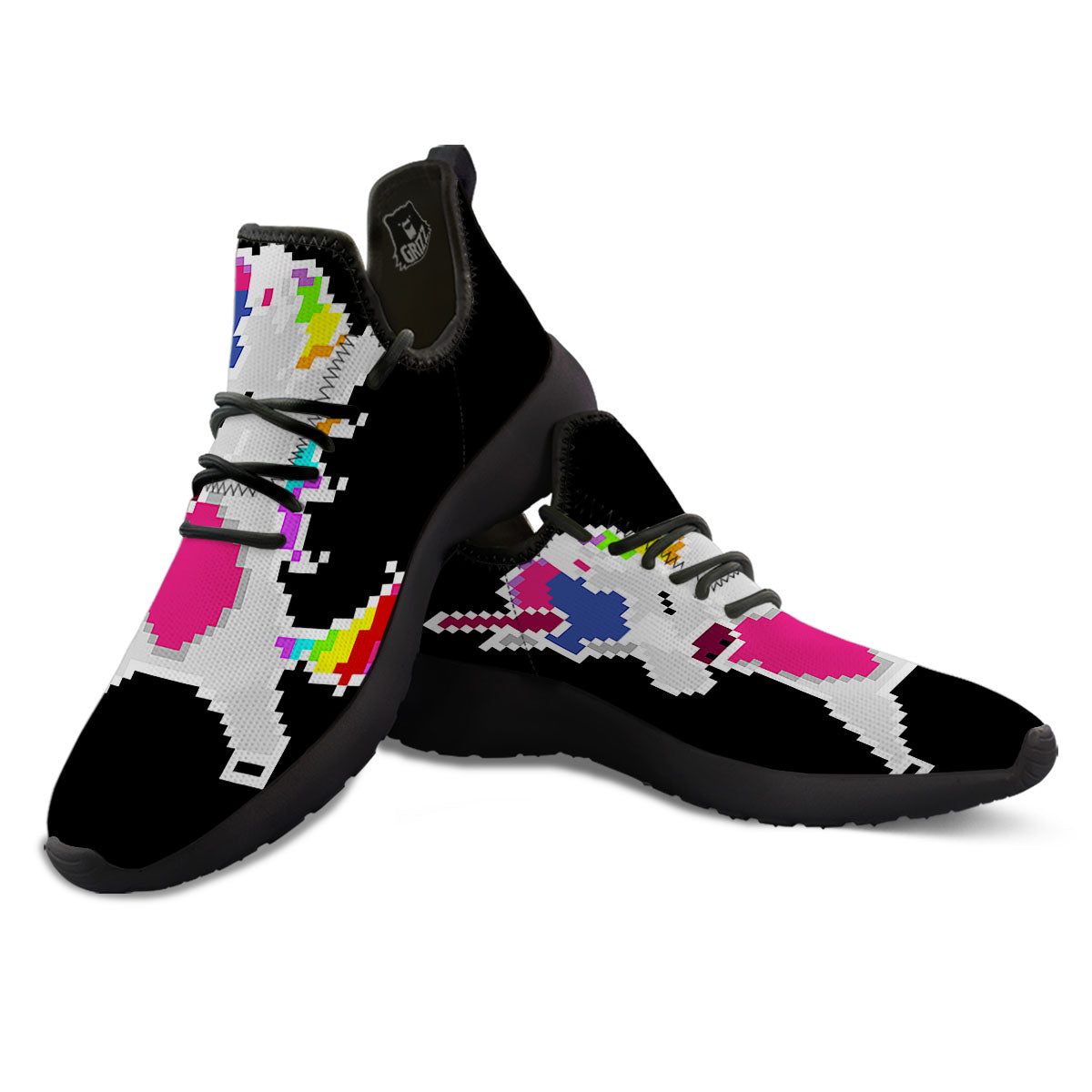 Unicorn 8-Bit Pixel Print Black Athletic Shoes-grizzshop