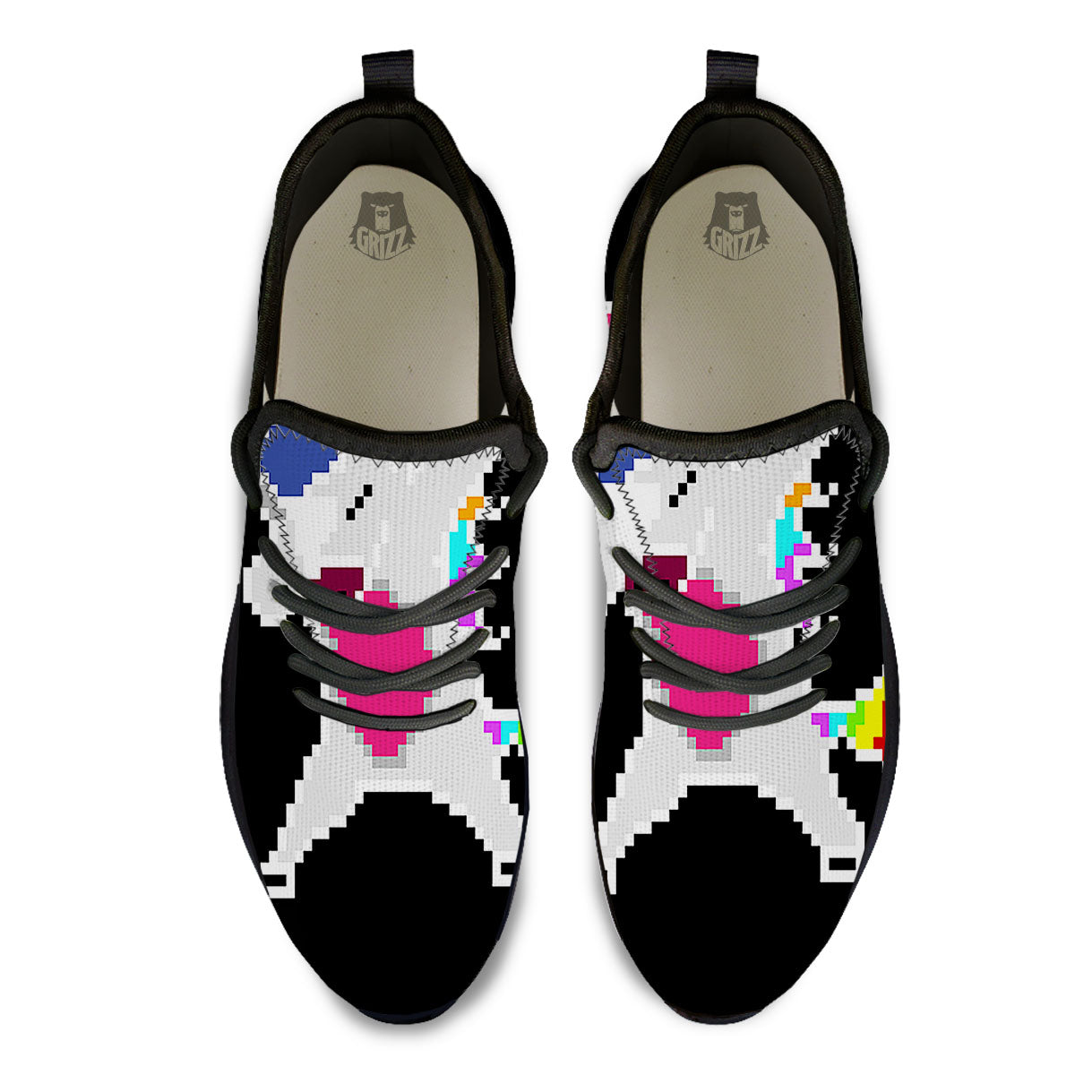 Unicorn 8-Bit Pixel Print Black Athletic Shoes-grizzshop