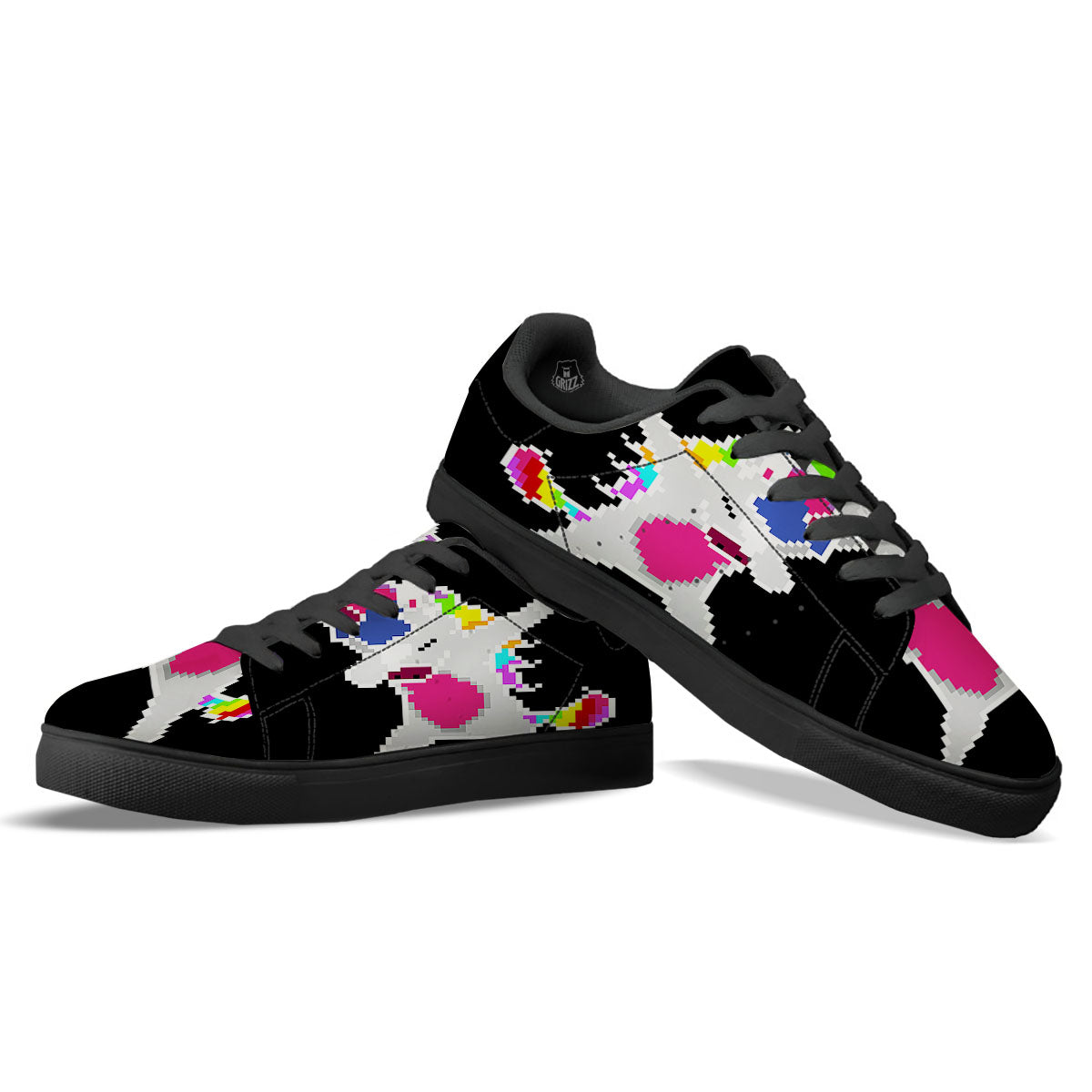 Unicorn 8-Bit Pixel Print Black Low Top Sneakers-grizzshop