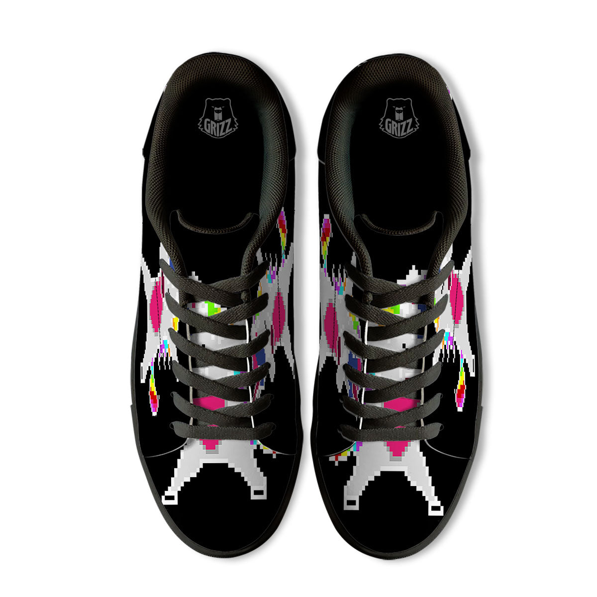 Unicorn 8-Bit Pixel Print Black Low Top Sneakers-grizzshop