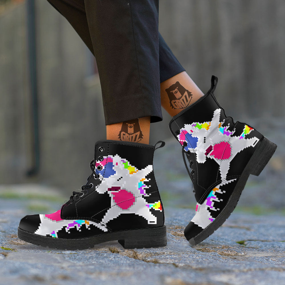 Unicorn 8-Bit Pixel Print Leather Boots-grizzshop