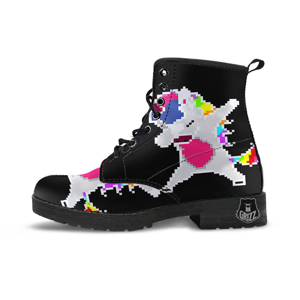 Unicorn 8-Bit Pixel Print Leather Boots-grizzshop