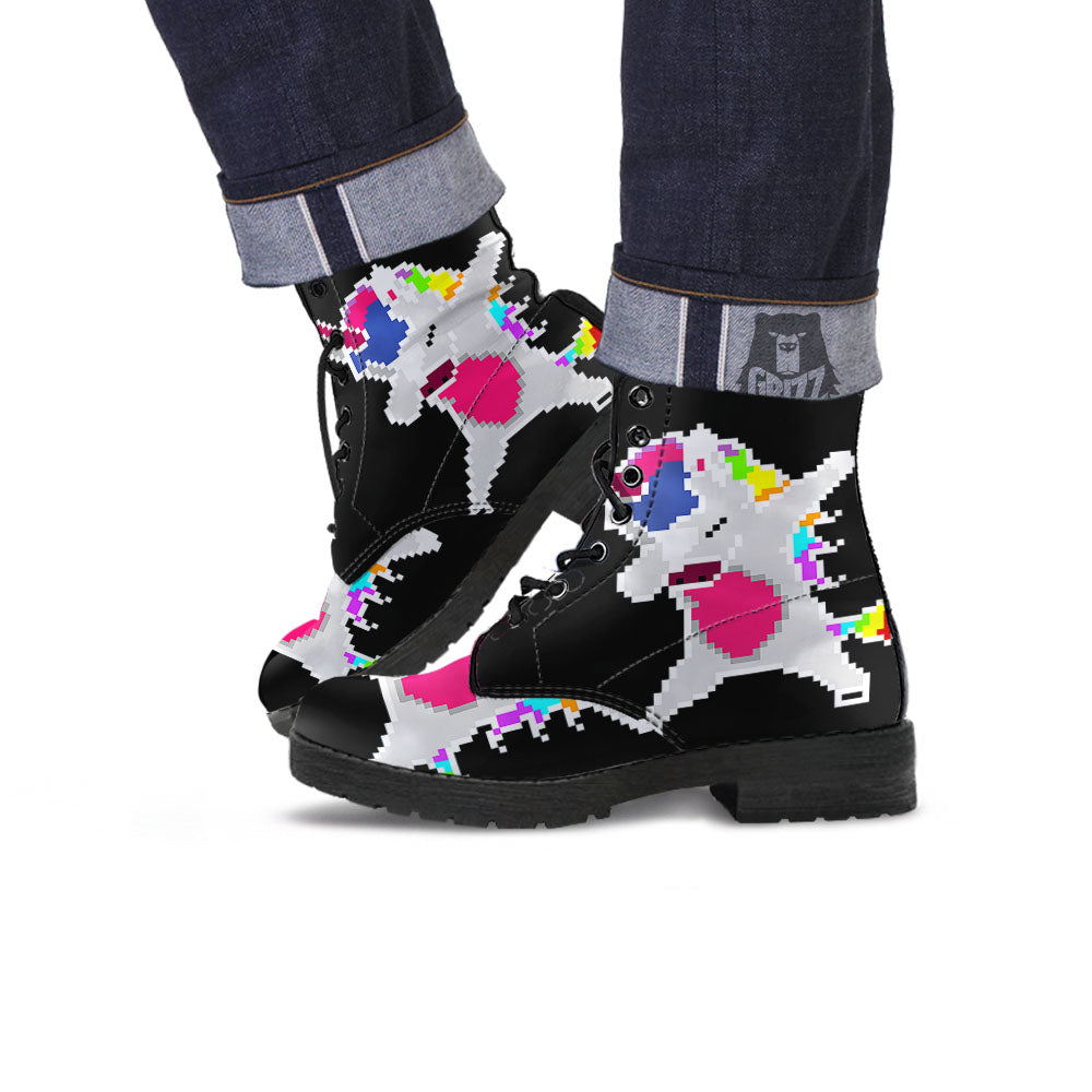 Unicorn 8-Bit Pixel Print Leather Boots-grizzshop