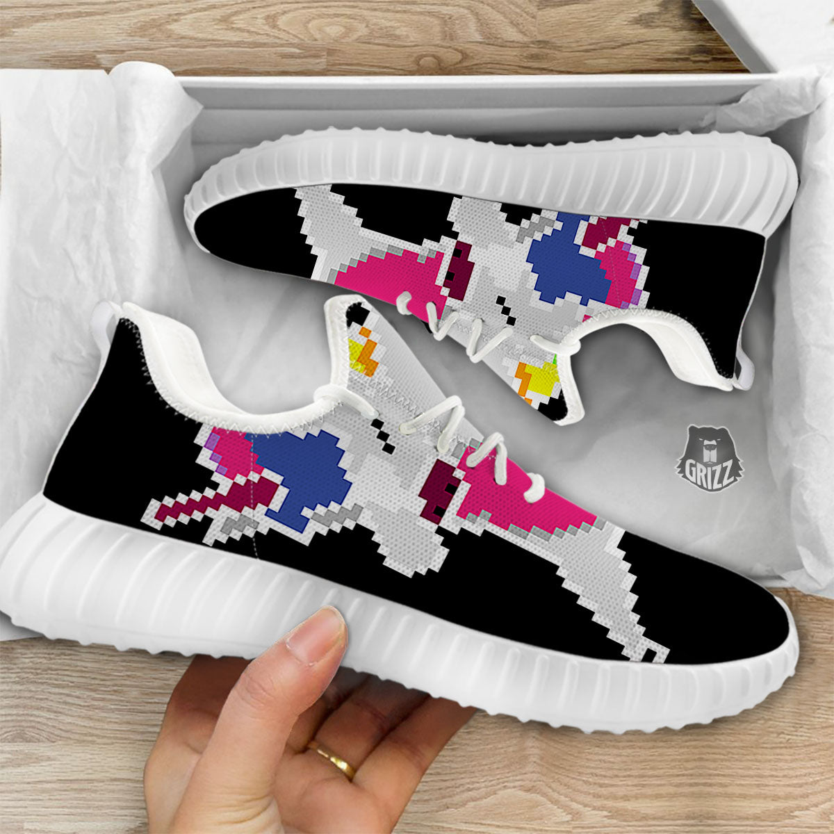 Unicorn 8-Bit Pixel Print White Walking Shoes-grizzshop