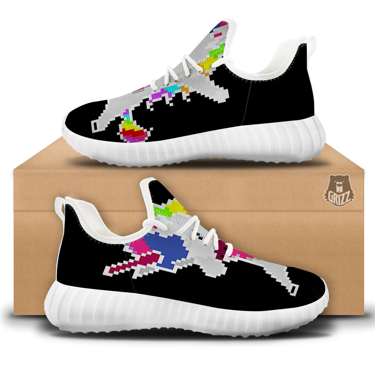Unicorn 8-Bit Pixel Print White Walking Shoes-grizzshop