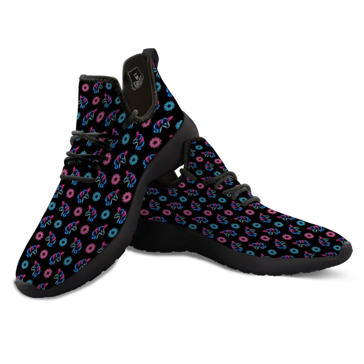 Unicorn Black Girly Print Pattern Black Athletic Shoes-grizzshop