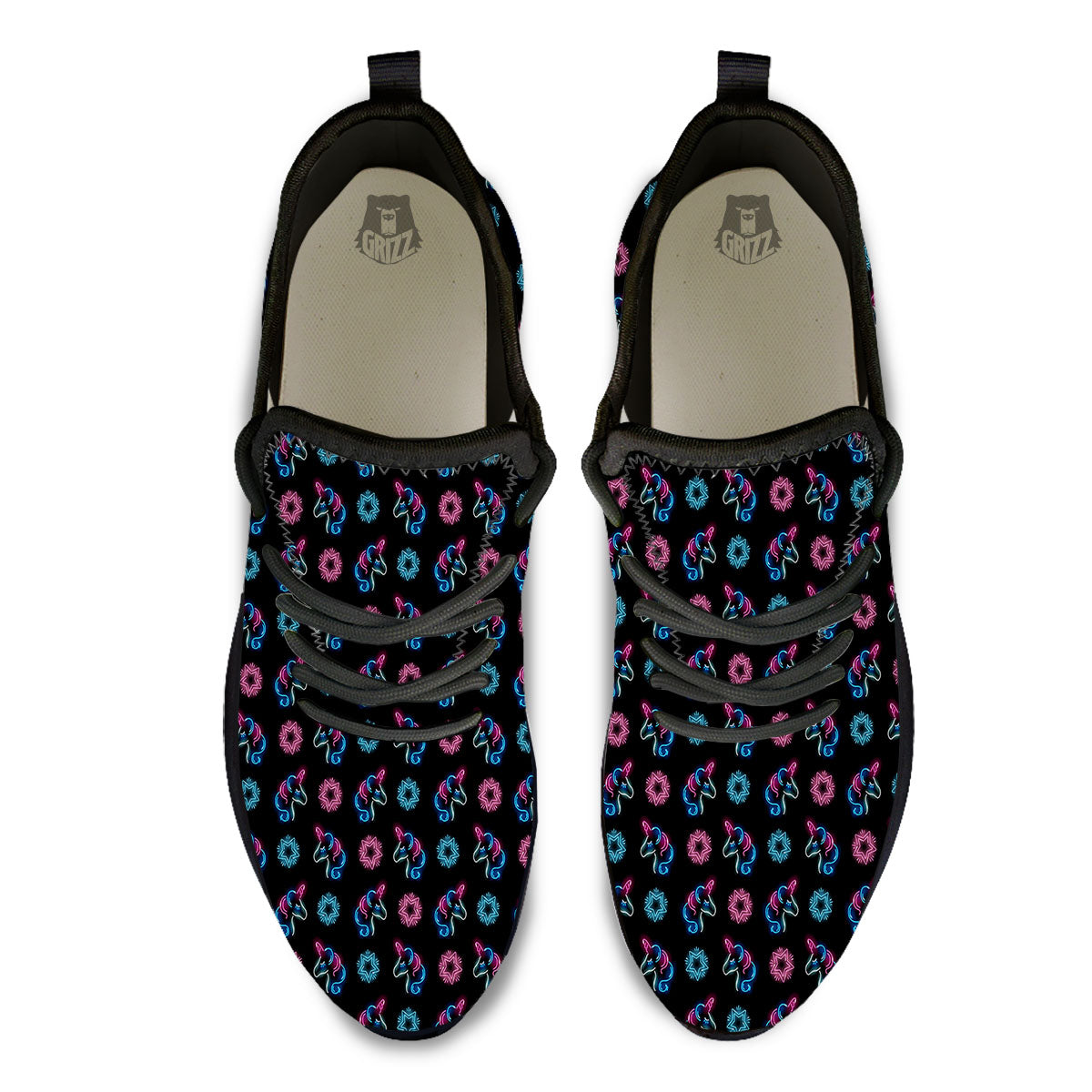 Unicorn Black Girly Print Pattern Black Athletic Shoes-grizzshop
