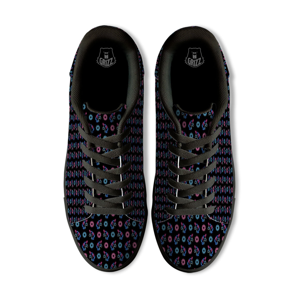 Unicorn Black Girly Print Pattern Black Low Top Sneakers-grizzshop