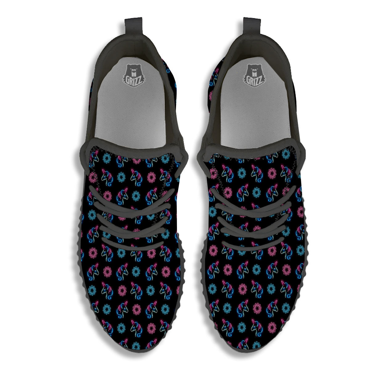 Unicorn Black Girly Print Pattern Black Walking Shoes-grizzshop