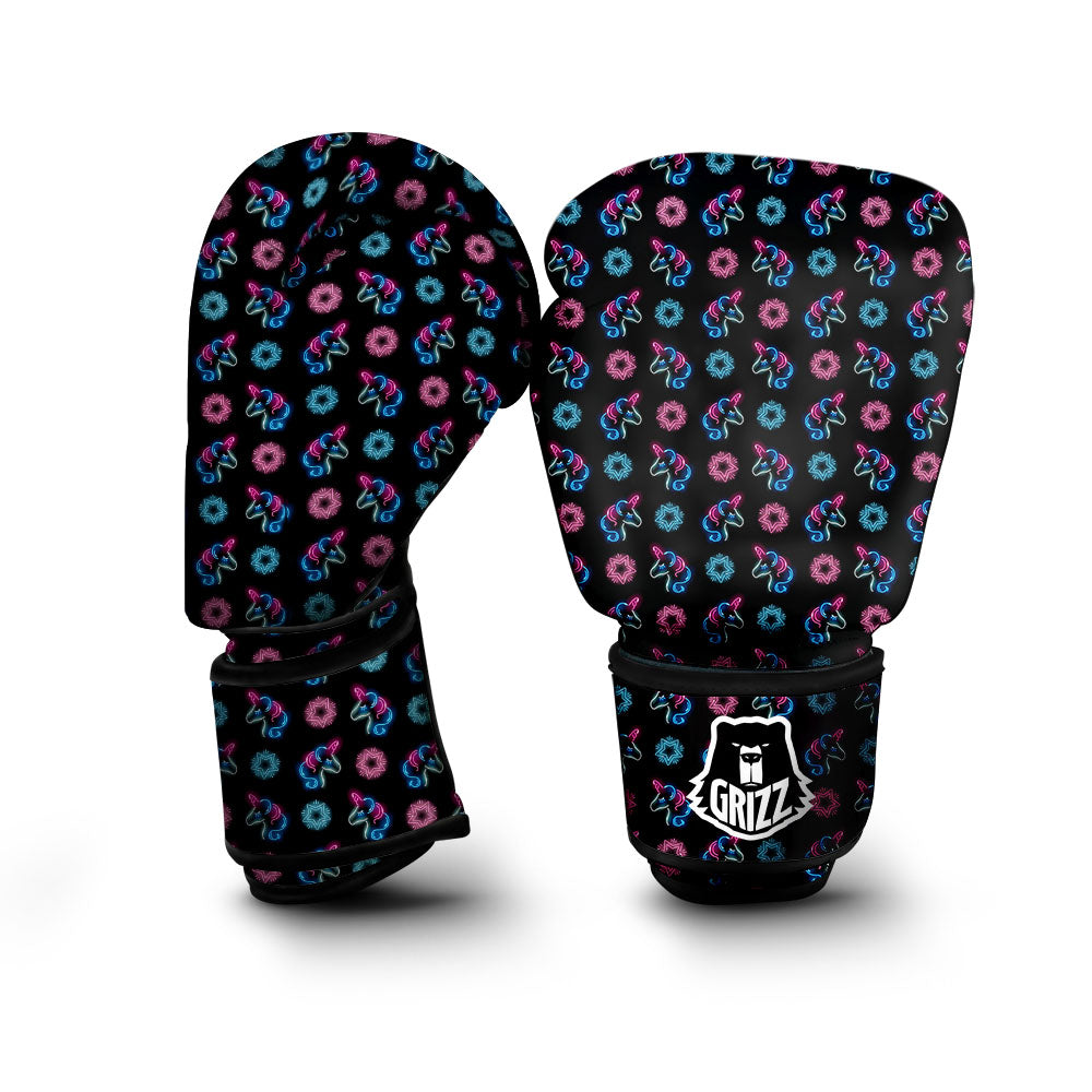 Unicorn Black Girly Print Pattern Boxing Gloves-grizzshop