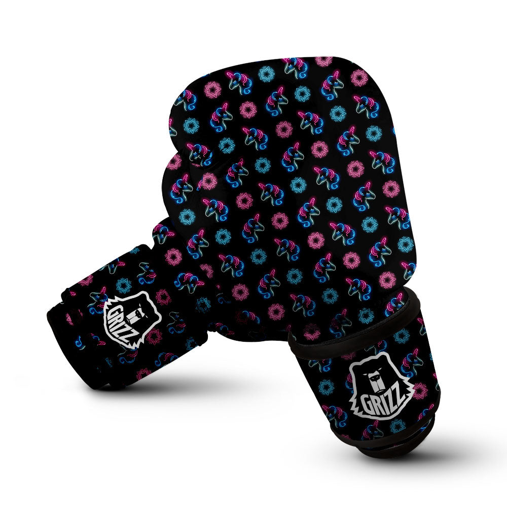 Unicorn Black Girly Print Pattern Boxing Gloves-grizzshop