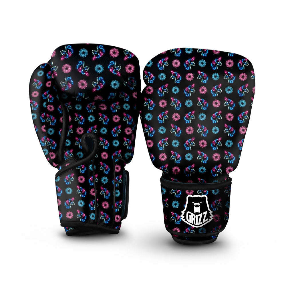 Unicorn Black Girly Print Pattern Boxing Gloves-grizzshop