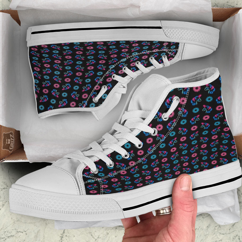 Unicorn Black Girly Print Pattern White High Top Shoes-grizzshop