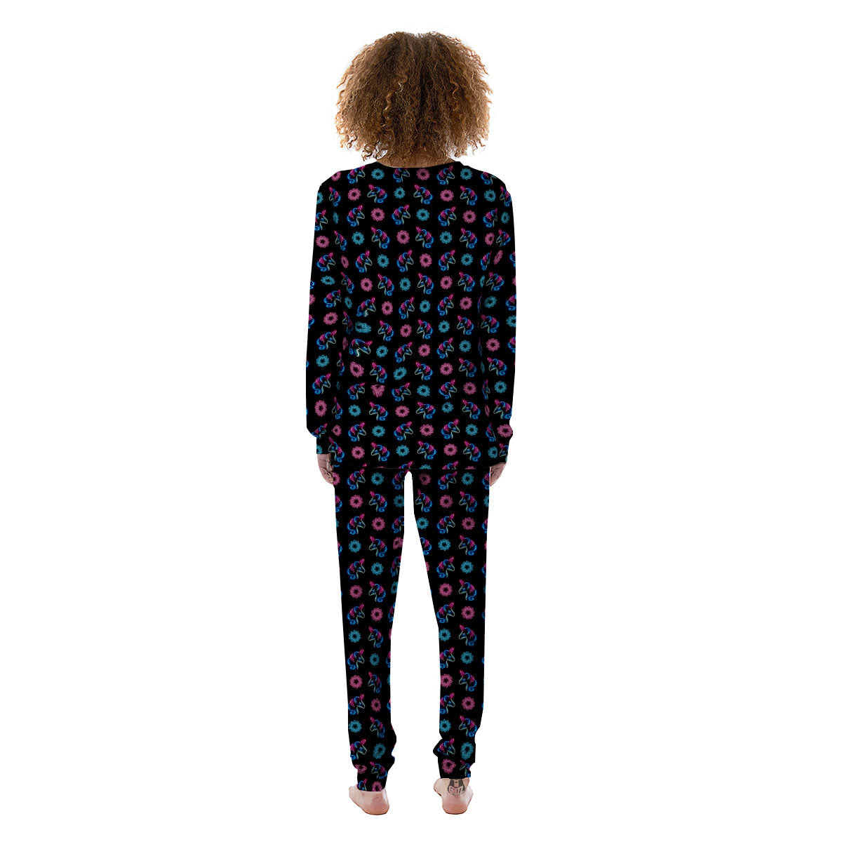 Unicorn Black Girly Print Pattern Women's Pajamas-grizzshop