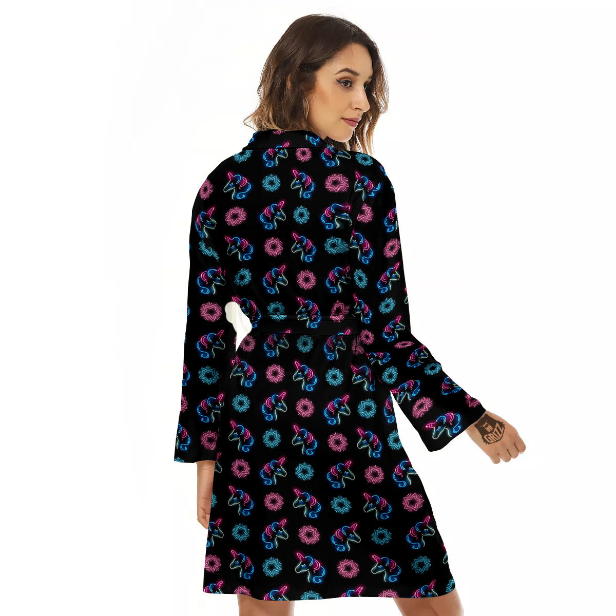 Unicorn Black Girly Print Pattern Women's Robe-grizzshop