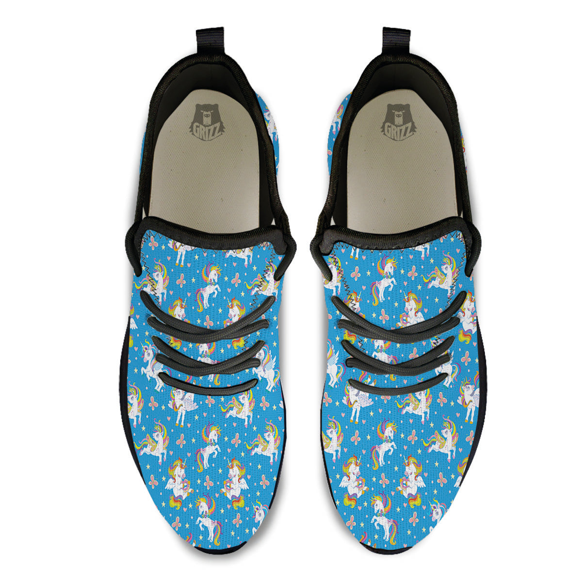 Unicorn Blue Rainbow Print Pattern Black Athletic Shoes-grizzshop