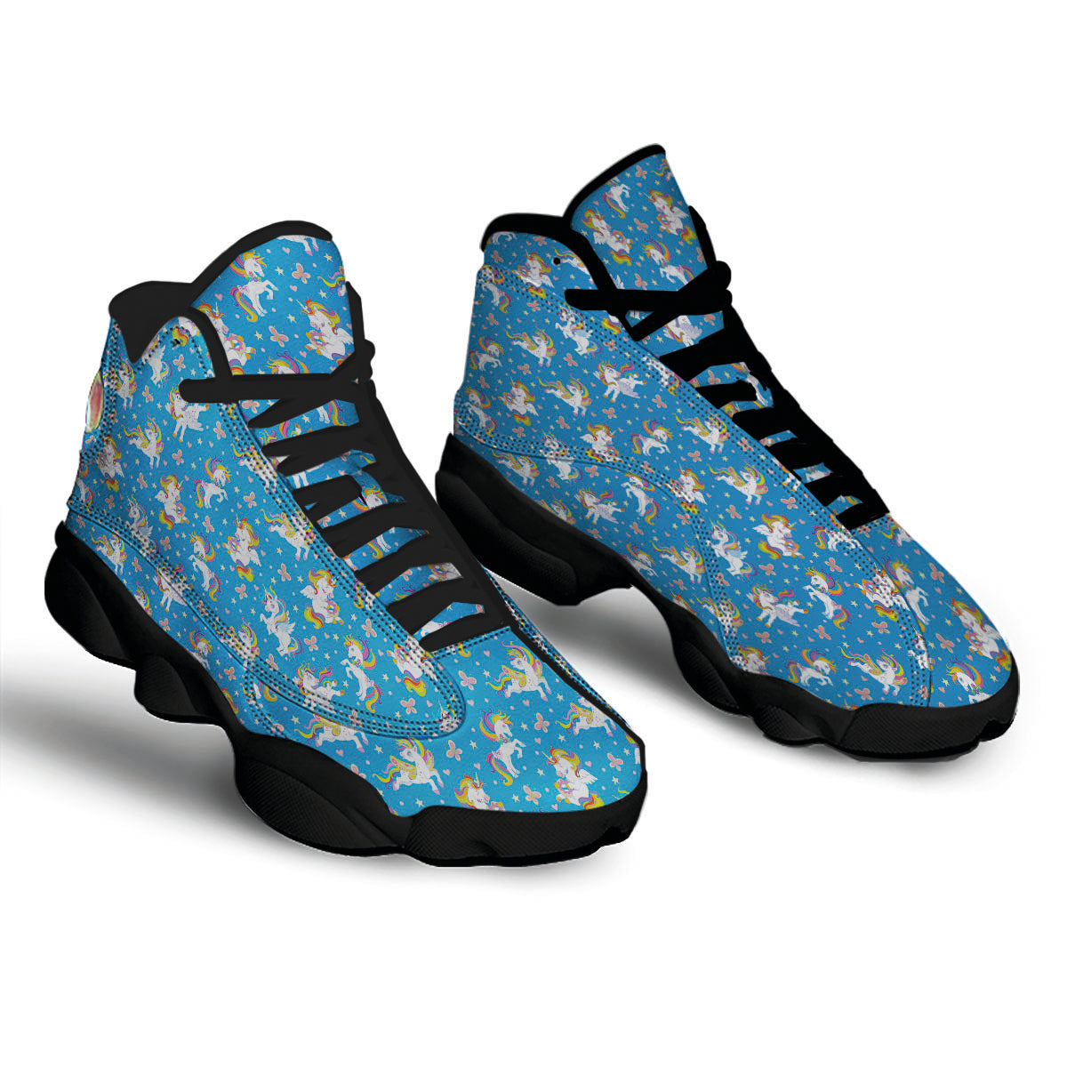 Unicorn Blue Rainbow Print Pattern Black Basketball Shoes-grizzshop