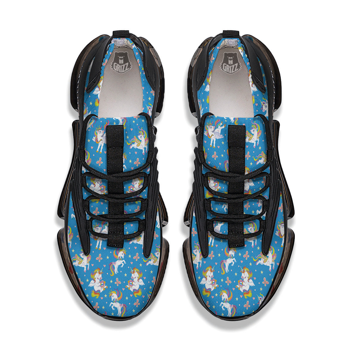 Unicorn Blue Rainbow Print Pattern Black Gym Shoes-grizzshop