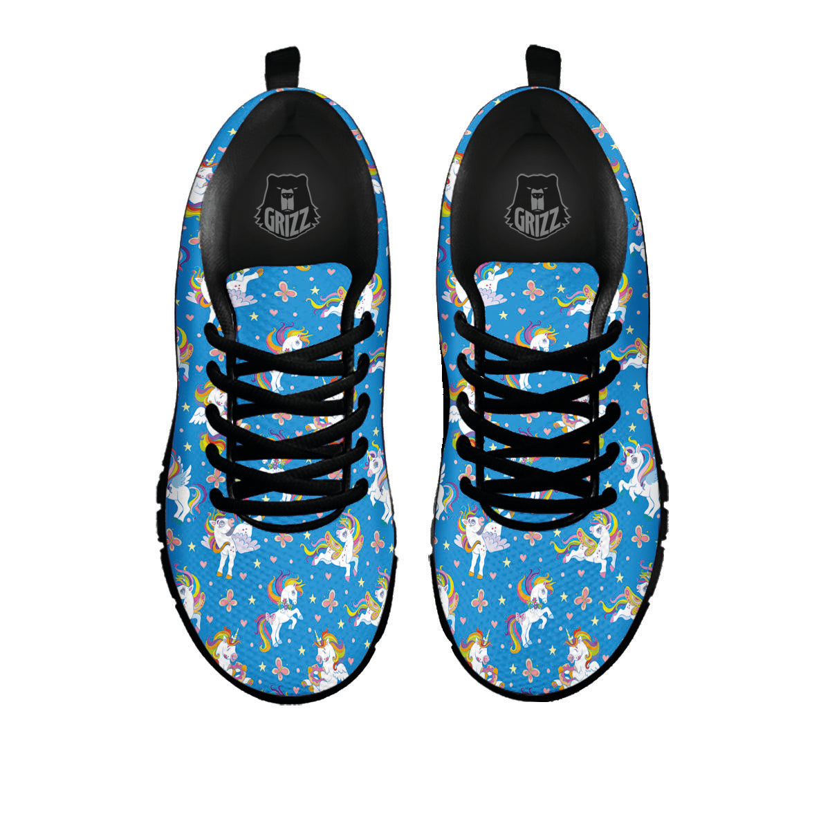 Unicorn Blue Rainbow Print Pattern Black Sneaker-grizzshop