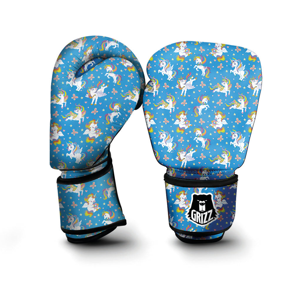 Unicorn Blue Rainbow Print Pattern Boxing Gloves-grizzshop