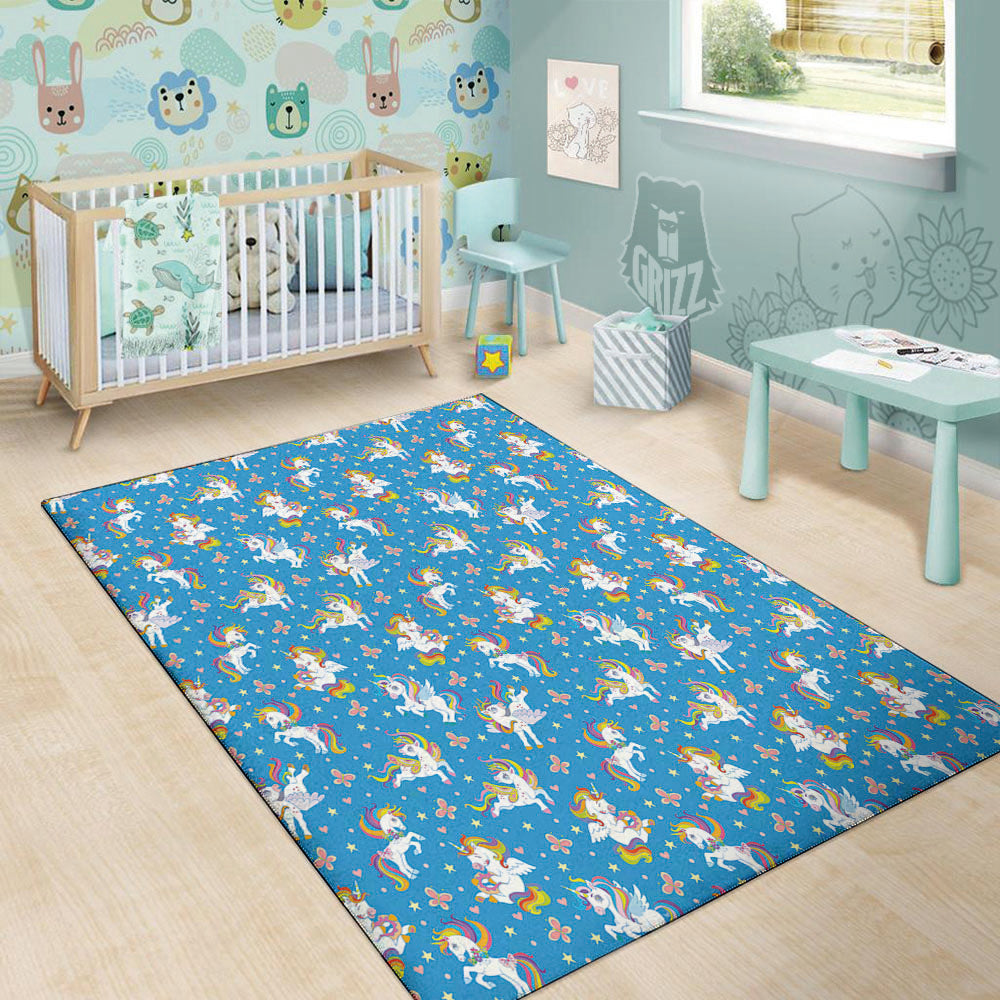 Unicorn Blue Rainbow Print Pattern Floor Mat-grizzshop