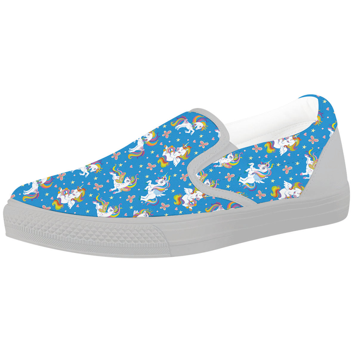 Unicorn Blue Rainbow Print Pattern White Slip On Shoes-grizzshop