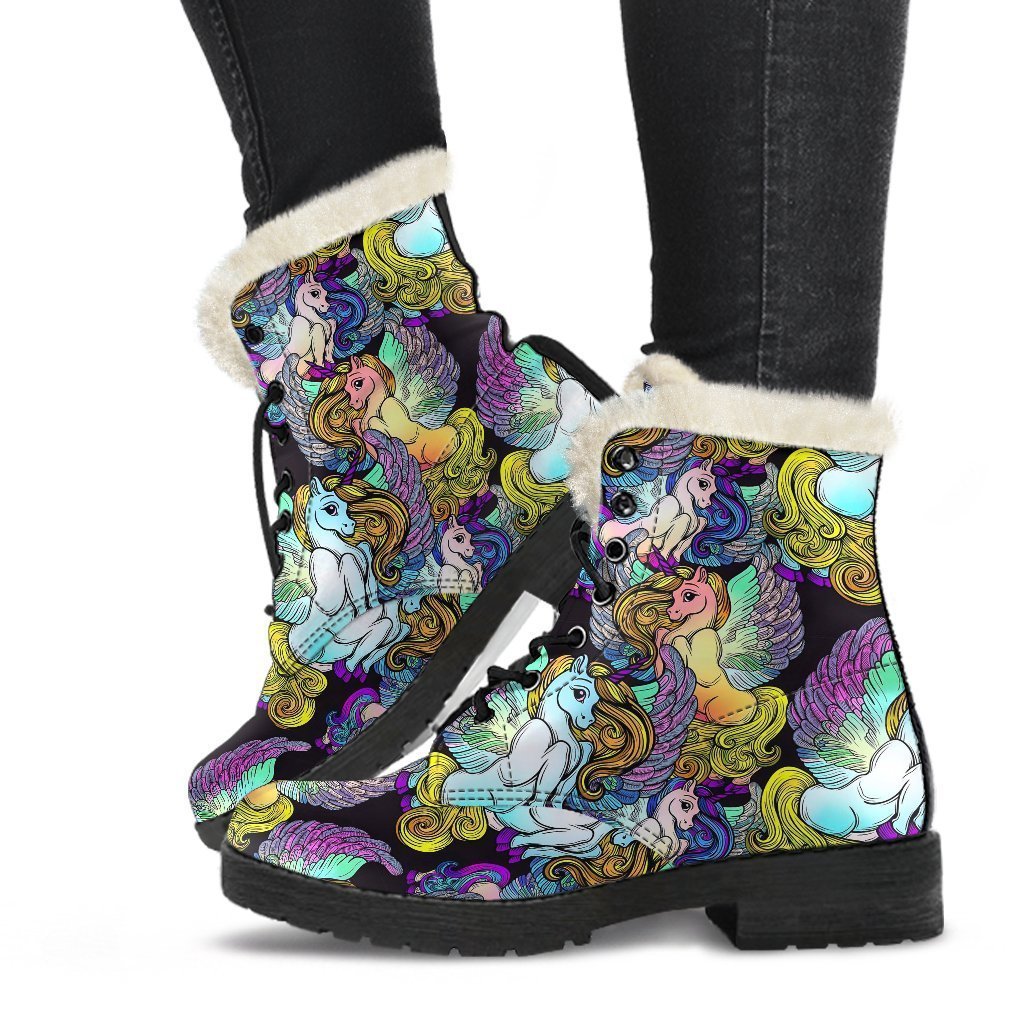 Unicorn Cartoon Pattern Print Comfy Winter Boots-grizzshop