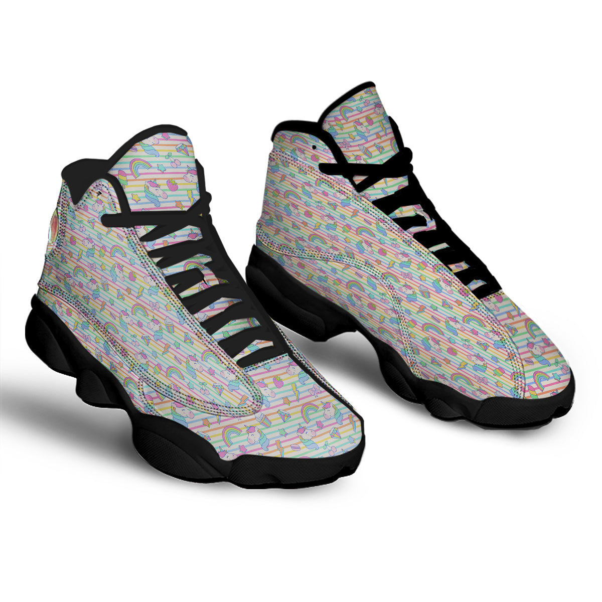 Unicorn Cute Rainbow Print Pattern Black Basketball Shoes-grizzshop