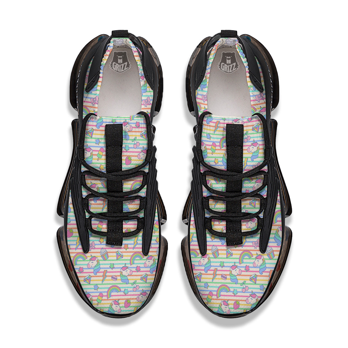 Unicorn Cute Rainbow Print Pattern Black Gym Shoes-grizzshop