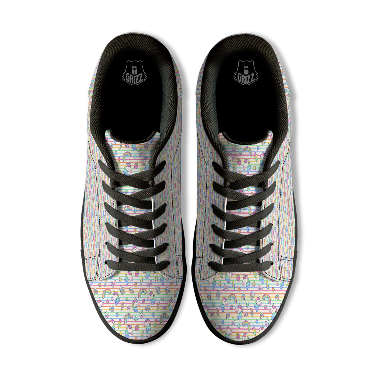 Unicorn Cute Rainbow Print Pattern Black Low Top Sneakers-grizzshop