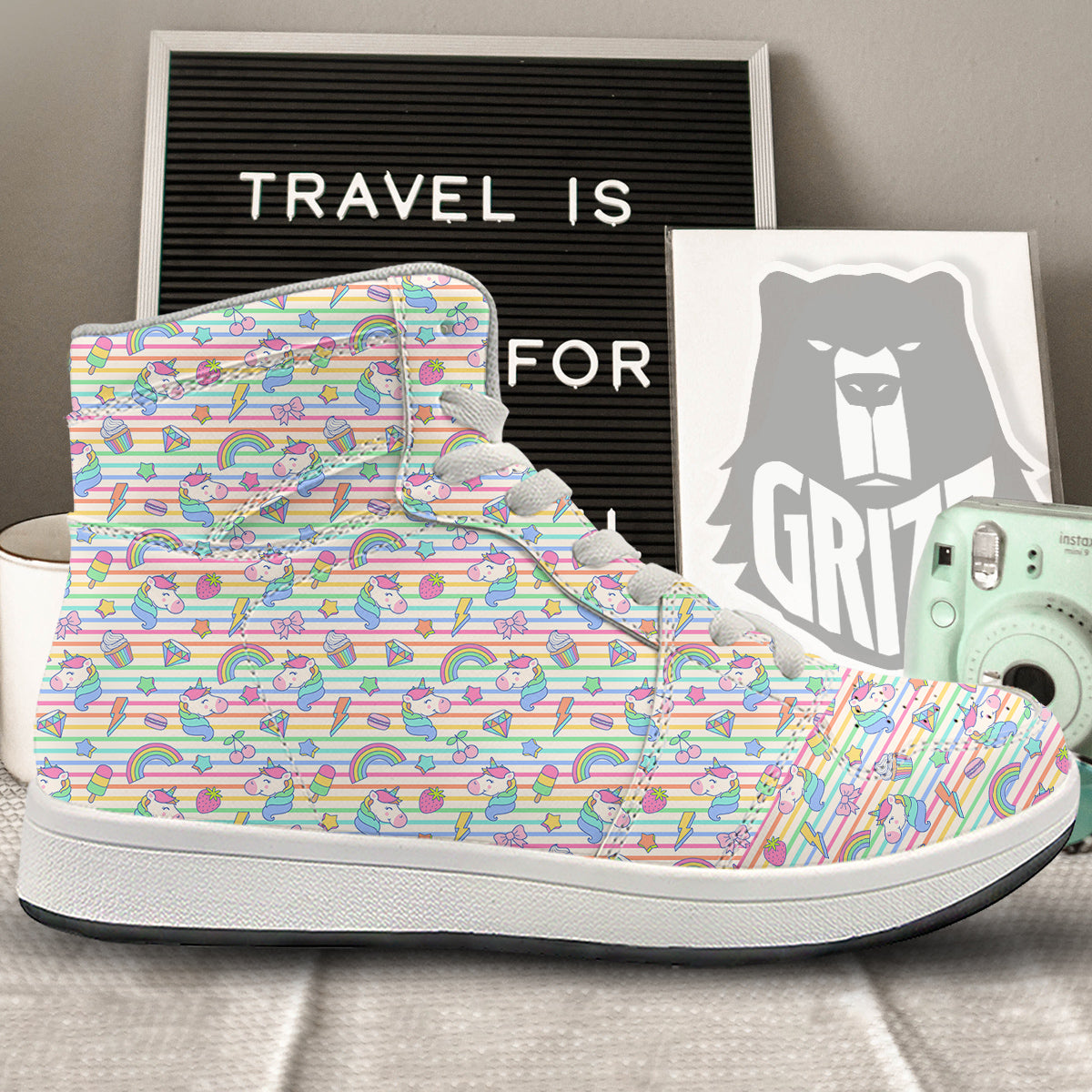 Unicorn Cute Rainbow Print Pattern High Top Sneakers-grizzshop