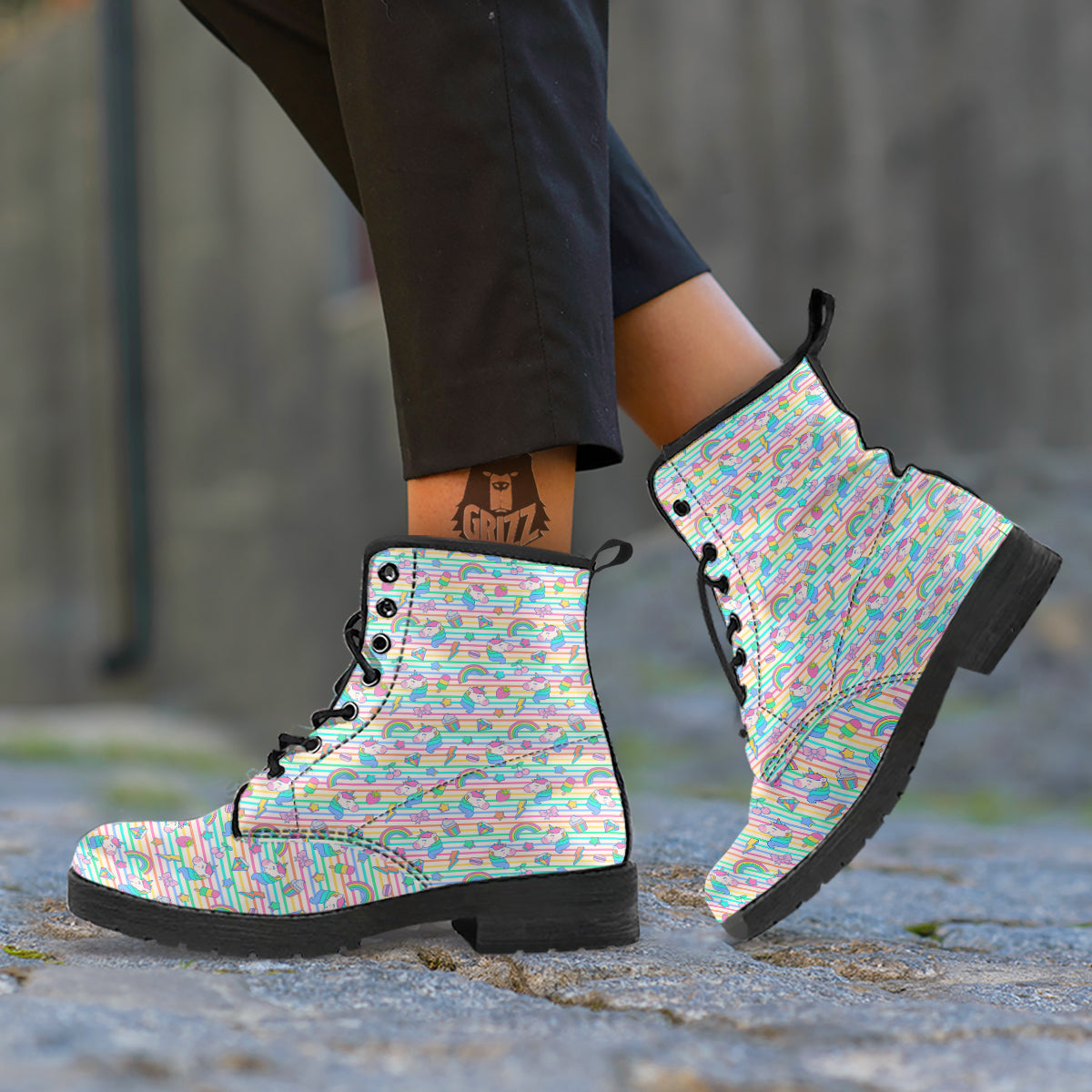 Unicorn Cute Rainbow Print Pattern Leather Boots-grizzshop
